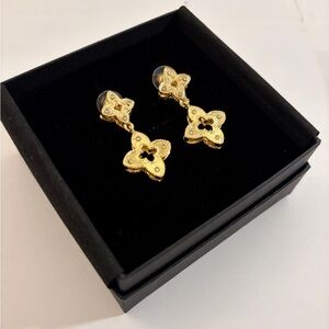 Double Star Gold Floral Drop Earrings